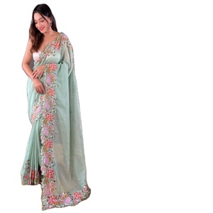 Sari de Seda Brillante Verde Claro para Mujer, Diseño Moderno y Tradicional de Alta Calidad, con Blusa Elegante para Fiestas, Última Moda de Fatema Fashion - Product Image 1