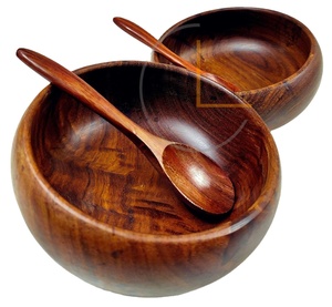 ชามไม้สักดีไซน์งานฝีมือสุดพิเศษสำหรับเสิร์ฟอาหาร ชามผลไม้ไม้สำหรับวางบนเคาน์เตอร์ครัว - Product Image 1