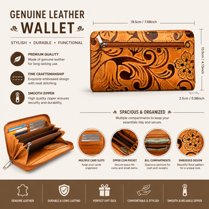 Genuine Leather <b>Embossed</b> Zip Around Wallet for Men Handmade Floral Pattern Multi <b>Card</b> Holder Coin - Product Image 6