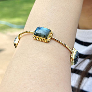 กำไลข้อมือหินลาบราดอไรต์สีน้ำเงินธรรมชาติ ชุบทอง 18k ทองเหลืองแท้ สไตล์โบโฮ ขายส่ง เครื่องประดับแฟชั่นสำหรับผู้หญิง - Product Image 4