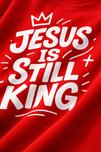 เสื้อยืดโอเวอร์ไซส์สีแดงสำหรับผู้ชาย JESUS IS STILL KING สไตล์ลำลองหลวมๆ แนวคริสเตียน สตรีทแวร์ ผ้าฝ้าย 100% ระบายอากาศได้ดี เป็นมิตรกับสิ่งแวดล้อม - Product Image 6