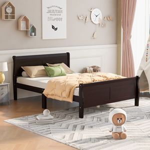 Letto matrimoniale in legno Espresso Queen Size con testiera e supporto a doghe in legno - Product Image 1