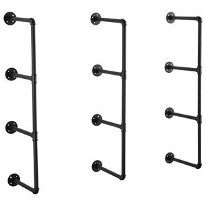 Set di 3 Mensole a Muro Industriali in Legno Rustico a 4 Ripiani con Tubi, 30 cm, Ideali per Stoccaggio e Organizzazione - Product Image 1