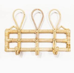Rattan triple <b>hook</b> wholesale cost natural cane garment <b>display</b> <b>hooks</b> clothes organiser accessory - Product Image 1