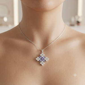 Pendentif en argent 925 en forme de fleur personnalisée avec diamants de laboratoire et pierres précieuses CZ, bijoux de mariage classiques pour femmes, idées cadeaux - Product Image 4