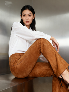 กางเกงหนังกลับผู้หญิงเอวกลาง ระบายอากาศได้ดี สไตล์สตรีทแวร์ สำหรับฤดูหนาว |   บริการ OEM/ODM - Product Image 3