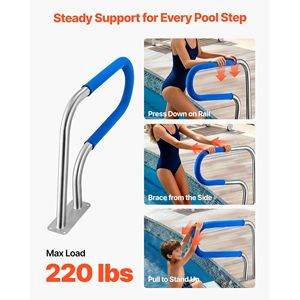 Barandilla de Piscina de Acero Inoxidable 304 de Alta Resistencia, 31 x 22 Pulgadas, Desmontable, Antideslizante, Capacidad de Carga de 220 Libras, Accesorio para Piscina - Product Image 2