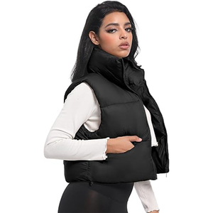 Chaleco Acolchado Negro para Mujer con Cuello Alto y Cierre de Cremallera, Prenda Exterior Informal sin Mangas, Color Sólido, Resistente al Viento, Cálido para Invierno - Product Image 5