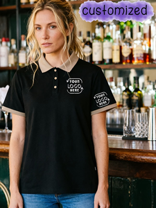 Custom Black 100% Cotton 220gsm Business Polo Shirt Short Sleeve Breathable Embroidered Logo Contrast Trim Classic Promotional - Product Image 2