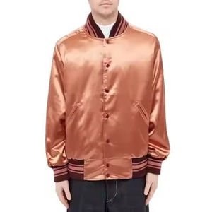 Satin Varsity <b>Jacket</b> Regular Fit Casual Style Autumn Wear Turn-down Collar Button Closure Solid Color - Product Image 1
