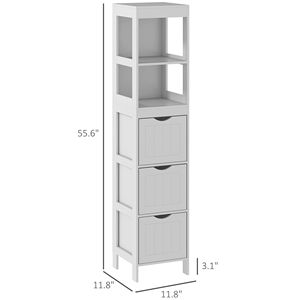 Mobiletto stretto bianco per bagno con 3 cassetti e 2 ripiani aperti, scaffale sottile da terra per bagno - Product Image 3