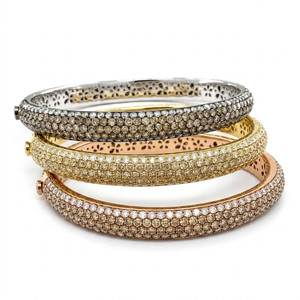 <b>Solid</b> 18k White <b>Gold</b> Natural Brown Champagne Genuine Diamond Wide Dome <b>Bangle</b> Full Pave Setting Luxury Statement Fine Jewelry - Product Image 4
