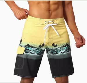 <b>Mens</b> Printed Board Shorts Quick Dry Drawstring Casual Beach Swim <b>Trunks</b> with Pockets Mid Waist Yellow Black Design - Product Image 4