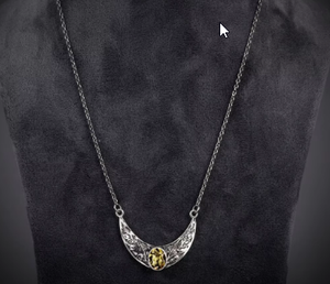 Collar con Colgante Luna Vintage Art Palace, Aleación de Plata Tibetana, Engaste de Circonita Cúbica, Cadena de Serpiente, Joyería Unisex - Product Image 2