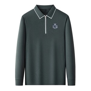 Men Designer <b>Polo</b> Shirt Long Sleeve Zip Front Embroidered <b>White</b> Trim Spring Autumn Casual Fashion Wear - Product Image 2