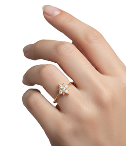 Bague étoile en or jaune massif 10K 14K avec grappe de diamants de laboratoire, fine et délicate, pour promesse, fiançailles ou demande en mariage - Product Image 4