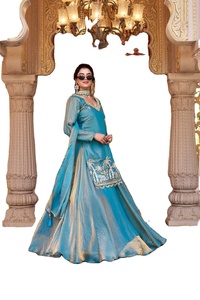 ชุดเลเฮนกา โจลี ชารารา ลาชา ดูปัตตา สำหรับผู้หญิง งานปักหนัก ดีไซน์เนอร์ ออกแบบหรูหรา สำหรับงานปาร์ตี้ งานแต่งงาน ป้องกันแสงแดด ความยาวระดับพื้น - Product Image 3