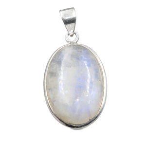 Pendentif en Pierre de Lune Arc-en-ciel Bleue Naturelle, Cabochon Ovale en Argent Sterling 925, Collier Cristal de Guérison Plaqué Or, Bijoux pour Femme - Product Image 1