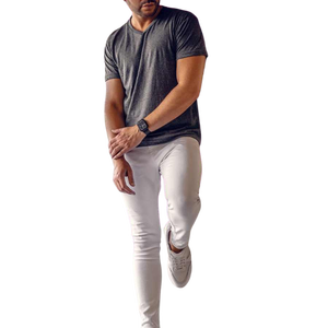 Men's Slim Fit <b>White</b> Cotton T-Shirt Short Sleeve O-Neck Casual Jersey Knitted Solid Color Blank Design - Product Image 5