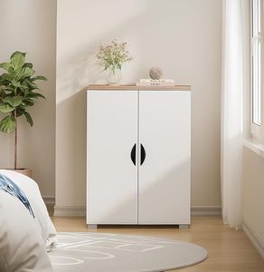 Meuble à chaussures en bois - Armoire à chaussures en bois d'ingénierie à 2 portes, meuble de rangement à chaussures à 4 niveaux avec portes et étagères réglables, en bois - Product Image 2