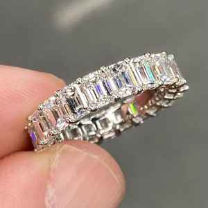 Moissanite <b>Emerald</b> Cut Romantic Full Eternity Band <b>Ring</b> Original 925 <b>Silver</b> With Party Gift Fine Unique Style Surprise Jewelry - Product Image 3