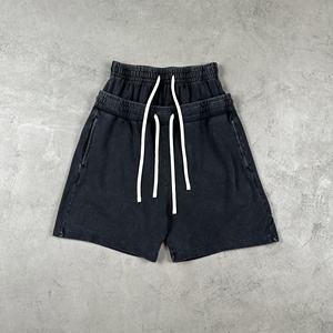 Shorts vintage pour hommes en coton 100% French Terry, double taille, effet délavé, avec logo brodé personnalisé, style streetwear - Product Image 2