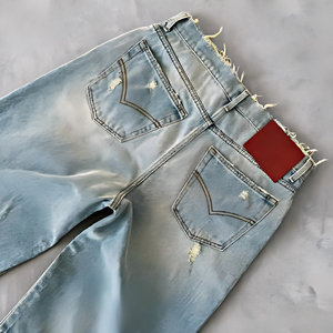 Jeans vintage brodés sur mesure, délavés, déchirés, coupe ample, jambe large, style streetwear - Product Image 3