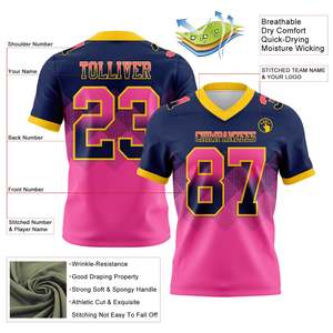Jersey de Fútbol Americano Rosa Dorado Marino Más Vendido, 100% Poliéster, Malla Bird Eye, Logotipo Personalizado, Nombre del Equipo, Número del Jugador, XS-7XL, OEM - Product Image 2
