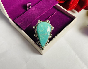 Anillo fino de Plata de Ley 925 Unisex, ajuste de bisel clásico, piedra preciosa turquesa de corte de pera para boda, compromiso, fiesta, aniversario - Product Image 1