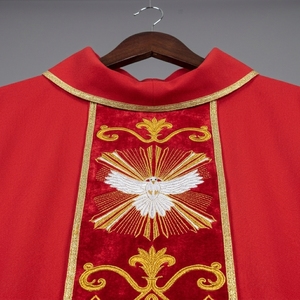 Chasuble de prêtre brodée rouge, robe médiévale, cape catholique en polyester, costume de cérémonie religieuse, costume d'Halloween - Product Image 5