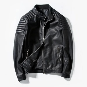 Chaqueta de Cuero Personalizada para Hombre, Estilo Motociclista, Ajustada, con Cuello Alto, Talla Grande, Chaqueta de Cuero PU para Hombre - Product Image 4
