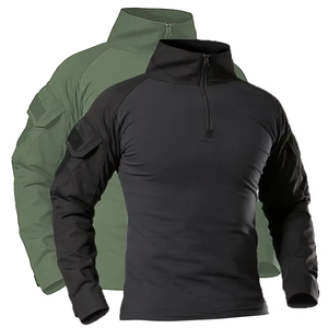 Camiseta de Hombre con Cierre de Cremallera, Color Negro Verde Oliva, Tejido Transpirable de Poliéster, Color Sólido, Diseño con Bolsillo Frontal con Logotipo, Corte Regular - Product Image 3