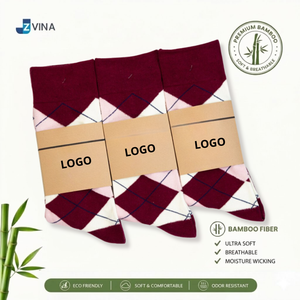 JZVINA <b>Men's</b> Bamboo Fiber Crew <b>Socks</b> Argyle Pattern Red <b>White</b> Green Soft Breathable Moisture Wicking Autumn Wear Christmas - Product Image 3