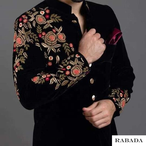 Traje jodhpuri bordado a mano con flores negras, hombres Jodhpuri Sherwani, chaqueta India Jodhpuri de boda, hombres bandhgala de diseñador - Product Image 5