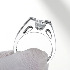 Round Brilliant Cut Moissanite <b>Ring</b> 92.5% Sterling <b>Silver</b> Gold Plated Trendy Unisex <b>Men</b> Women Engagement Anniversary Jewelry - Product Image 3