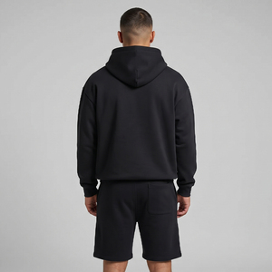 Conjunto de pantalones cortos y sudadera con capucha personalizada para hombre, traje negro de dos piezas, chándal de verano, ropa de calle informal, ropa deportiva - Product Image 3