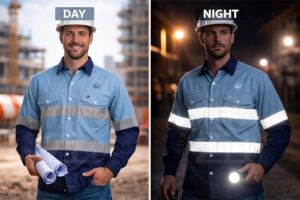 Camisa de Seguridad Reflectante de Manga Larga para Hombre ZI, Corte Regular, Ropa de Trabajo para Fábrica/Taller, Franjas Azules y Blancas, Algodón Ignífugo FR - Product Image 6