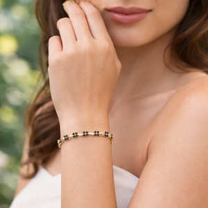 Bracelet tennis en diamant noir véritable en or jaune |   Bracelet élégant clouté pour femmes, bijoux de mariage, de fiançailles et d'anniversaire - Product Image 4