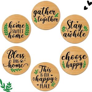 Posavasos Redondos de Madera de Temporada al por Mayor con Diseño de Frases de Vino, Novedosos, Reutilizables, Ecológicos, Modernos, Decorativos para Mesa - Product Image 5