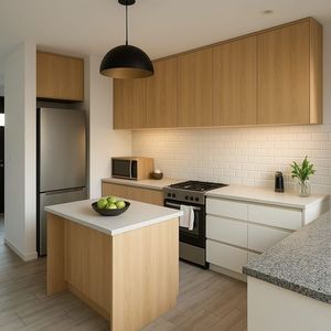 Juego de Gabinetes de Cocina Modernos de Melamina Negra con Diseño de Madera y Isla para Proyecto de Villa - Product Image 4