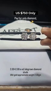 ต่างหูเพชรทรงกลม 1 กะรัต ยี่ห้อ Apricot Jewels เพชรเลี้ยงในห้องปฏิบัติการ ดีไซน์คลาสสิก ทอง 14K  รับรองโดย IGI น้ำหนัก 2.00 กรัม เหมาะสำหรับทั้งชายและหญิง - Product Image 5
