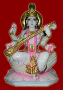 รูปปั้นเทพีมาต้าซาราสวัตี พระแม่แห่งศิลปะดนตรีเวีนา ทำจากหินอ่อนมาครานาสีขาวสวยงาม สำหรับบูชาในสำนักงาน โรงเรียน และวัด - Product Image 6