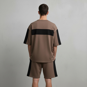 Conjunto de 2 piezas de ropa urbana personalizada 100% algodón, talla grande, para hombre, con logotipos impresos en relieve, estilo hip hop, conjunto de pantalones cortos de 2 tonos para hombre - Product Image 6