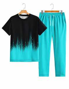 Conjunto Deportivo Informal para Hombre, Talla Grande, Ligero, Camiseta de Manga Corta con Estampado Degradado, Pantalones con Cordón, Transpirable, 100% - Product Image 2