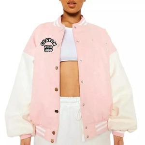 Chaqueta Varsity Teal Tie Dye para Mujer con Mangas de Cuero Sintético, Aplique de Letra R y Botones Frontales, Abrigo de Otoño - Product Image 2