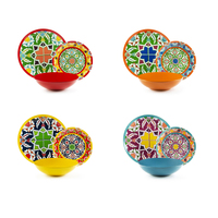 Service de vaisselle durable, 12 assiettes rondes en céramique, Bazar Medina Excelsa, design bohème multicolore, motifs décoratifs
