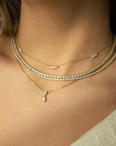 จี้เพชรทรงหยดน้ำแบบฝังขอบ สร้อยคอทรงหยดน้ำขนาดเล็ก ทองคำแท้ 14k 18k รูปทรงลูกแพร์และทรงกลม เพชรเพาะเลี้ยง สำหรับผู้หญิง ผู้ผลิตขายส่ง - Product Image 6