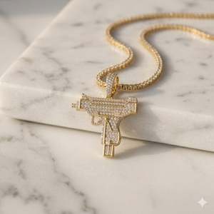 Bijoux de mode élégants de qualité supérieure, pendentifs en or massif 10K en forme de pistolet UZI avec diamants de laboratoire, prix de gros en provenance d'Inde - Product Image 2