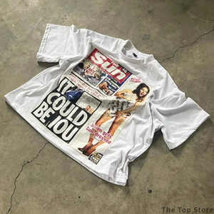 Hot Selling Custom Men <b>Y2K</b> Graphic T <b>Shirt</b> With Camo Patchwork Denim Distressed Shorts Sets Streetwear Style Summer Wear - Product Image 2