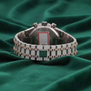 Montre de luxe chronographe en moissanite sertie de pierres, or rose, argent, acier inoxydable - Product Image 2